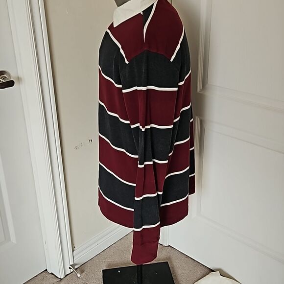 Denver Hayes Men's Polo Long Sleeves Cotton Shirt Large Burgundy/White LG - Picture 3 of 16